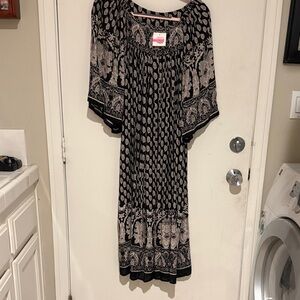Lost & Found NWT Paisley Print Black Maxi Dress with Smocked Neckline